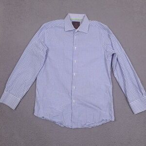 Tattersall London Dress Shirt Mens Medium 15-15.5 32/33 Blue White‎ Plaid Button